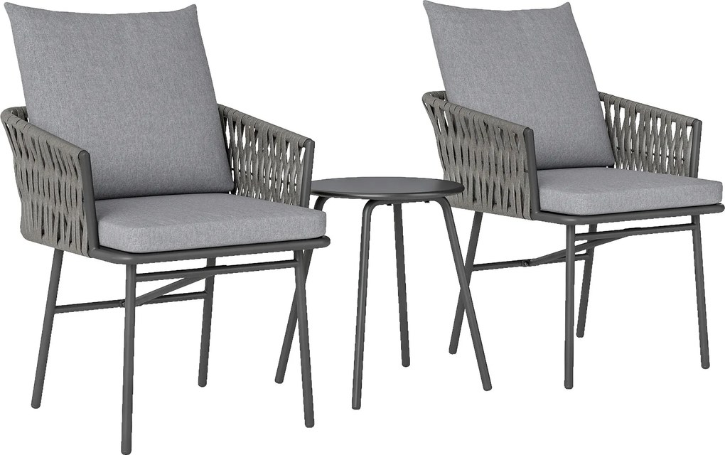 Outsunny 3 részes Rattan Bistro Szett, Ülőgarnitúra, Kert Bútor 2 Kerti Székkel, Kávézóasztal, Levehető Párnákkal, Erkély Bútor Szett Kerthez, Teraszh