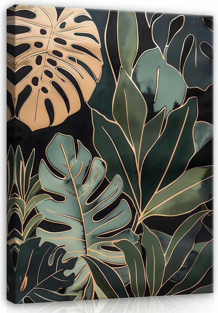 Vászonkép Zöld Arany Levelek Vászon Fal A Nappali Hálószobájába 100x70