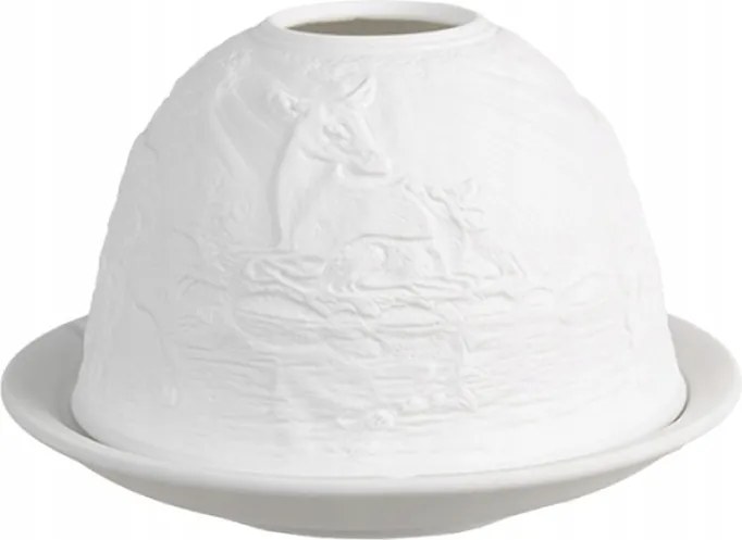 Fehér porcelán gyertyatartó szarvassal 12x8 cm