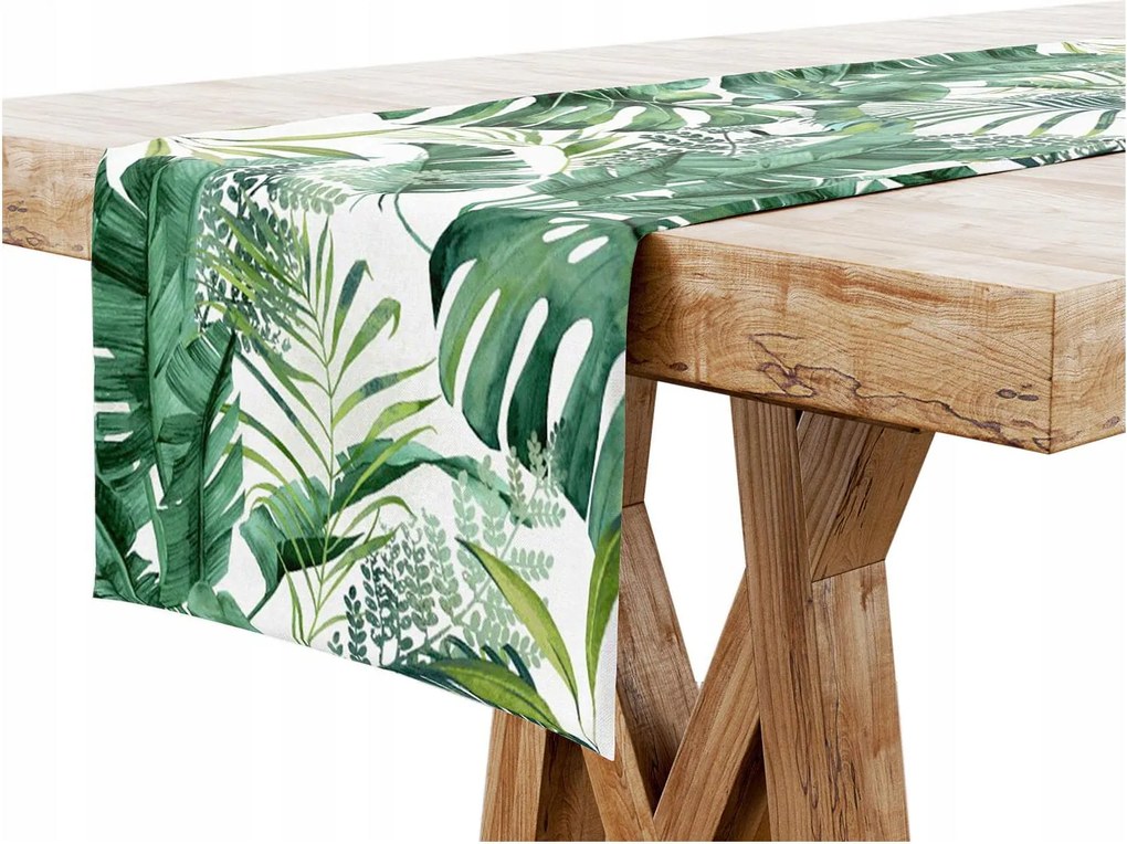 Asztalterítő 40x160 Dekoratív Futópad Zöld Levelek5776