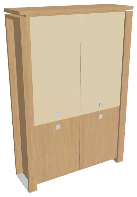Verno+ magas szekrény 140 x 46 x 210 cm, kombinált ajtó, világos tölgy / vanília