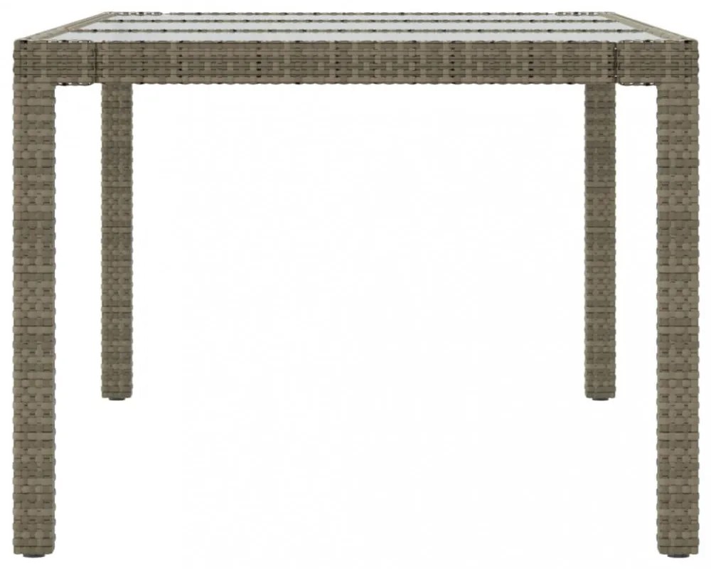 szürke polyrattan és edzett üveg kerti asztal 190 x 90 x 75 cm