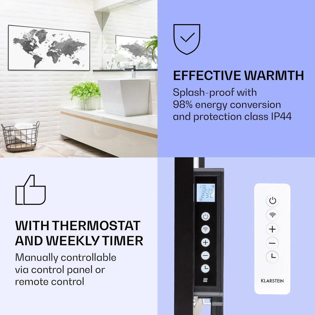 Klarstein Wonderwall Air Art Smart, infravörös hősugárzó, 120 x 60 cm, 700 W, fekete térkép