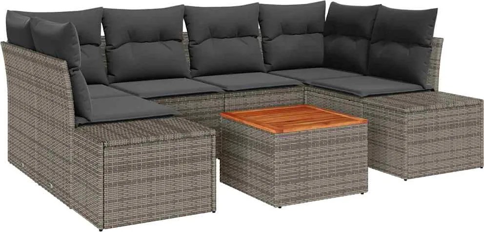 vidaXL Kerti Kanapé Szett párnával 7 pcs Szürke polirattan
