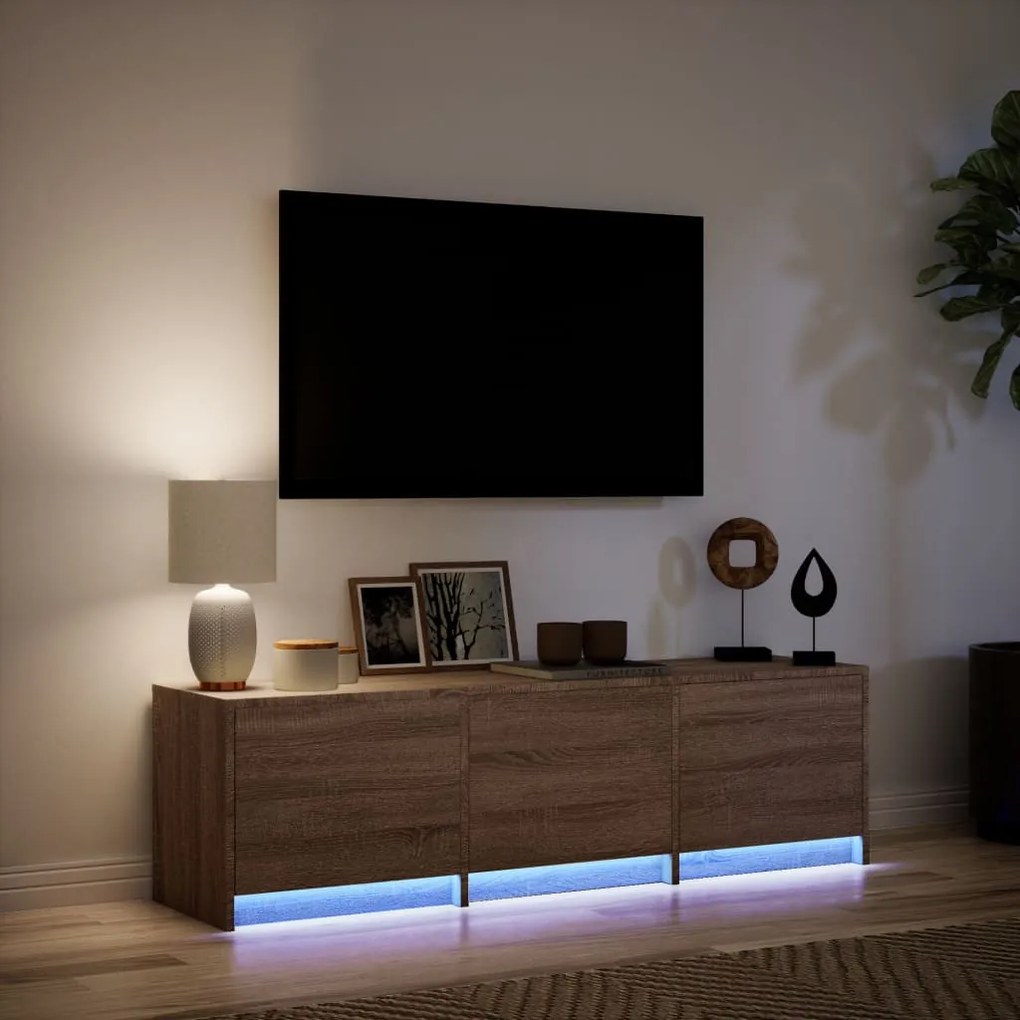 barna tölgy színű szerelt fa LED-es TV-szekrény 140x34x40 cm