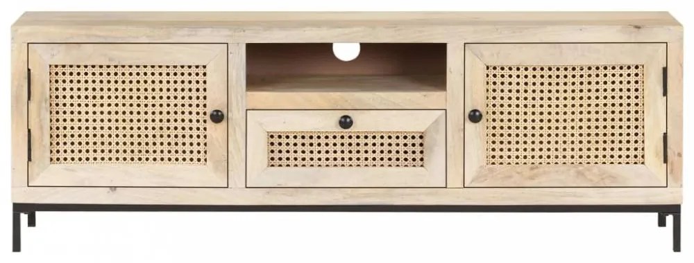 Tömör mangófa és természetes nád TV-szekrény 120 x 30 x 40 cm
