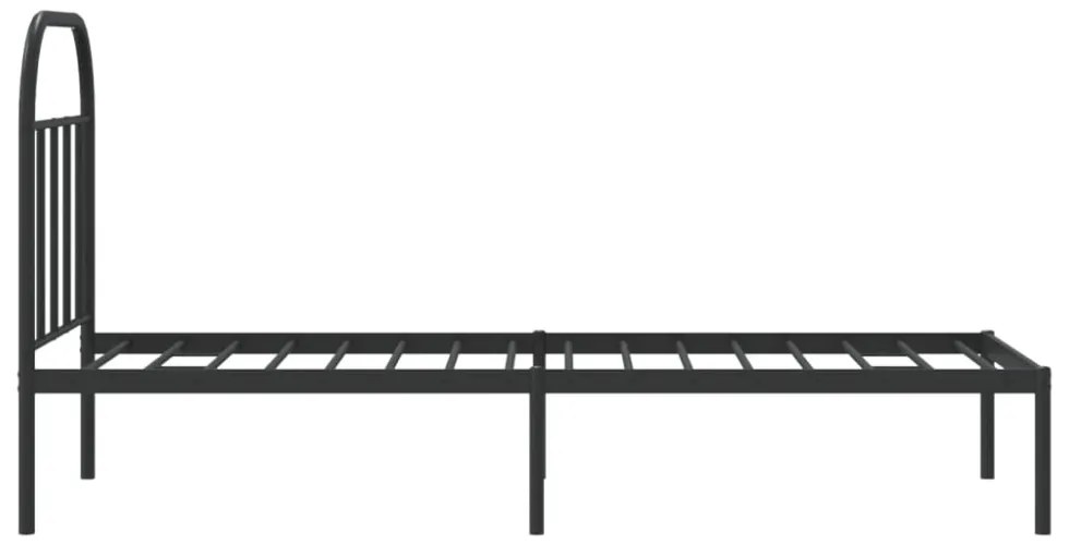 fekete fém ágykeret fejtámlával 75 x 190 cm