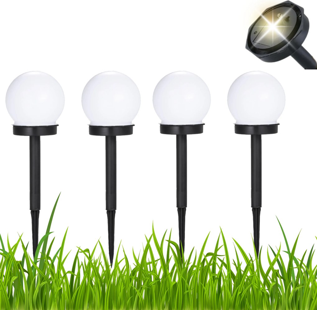 Napelemes Kerti Lámpa 4 Db Kerti Gömb Fehér Beszúrható Napelemes Lámpa