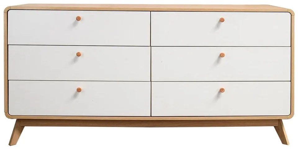 Fehér-natúr színű alacsony komód tölgyfa dekorral 150x74 cm Caitlin – Støraa
