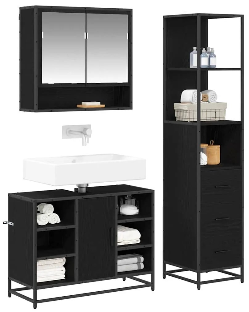 Fürdőszoba bútor szett 3 pcs Musta tammi 35 x 37.5 x 166 cm