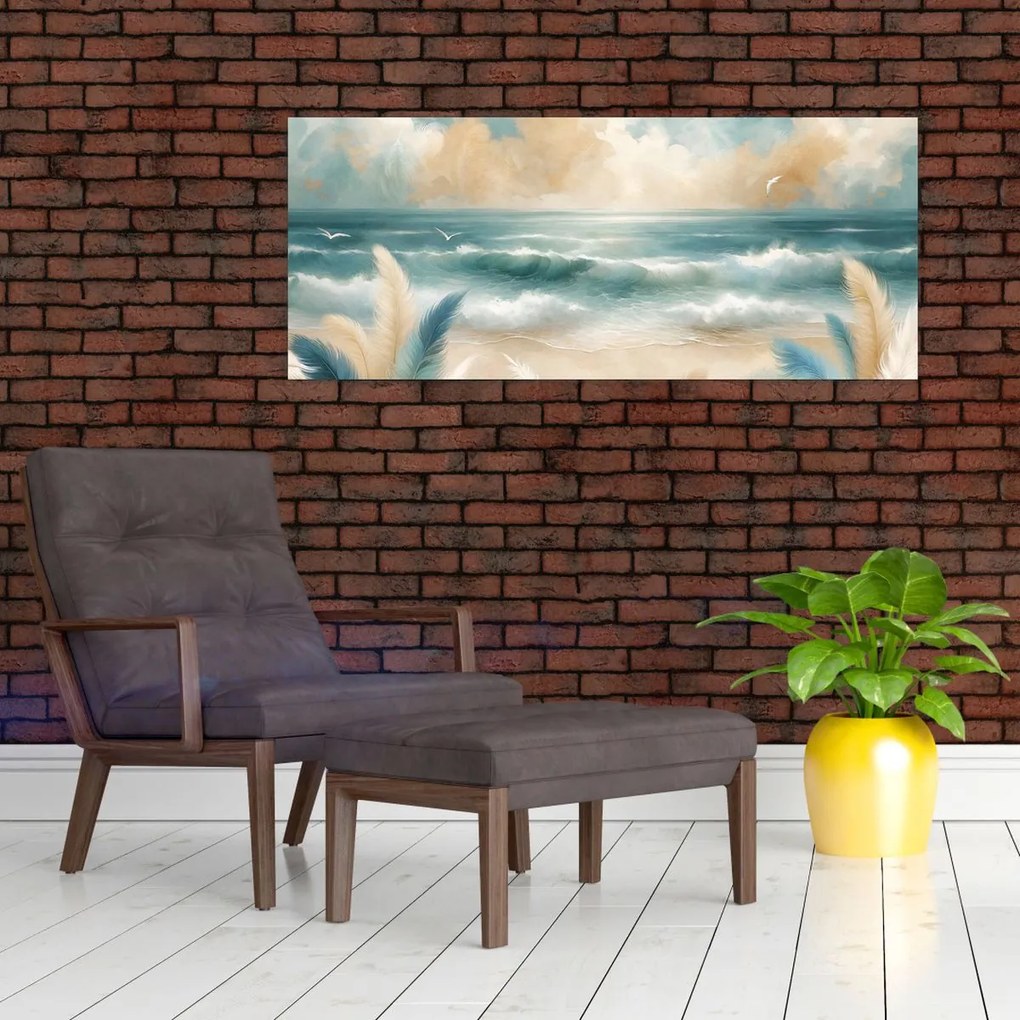 Kép – Festett strand lágy színekben (120x50 cm)