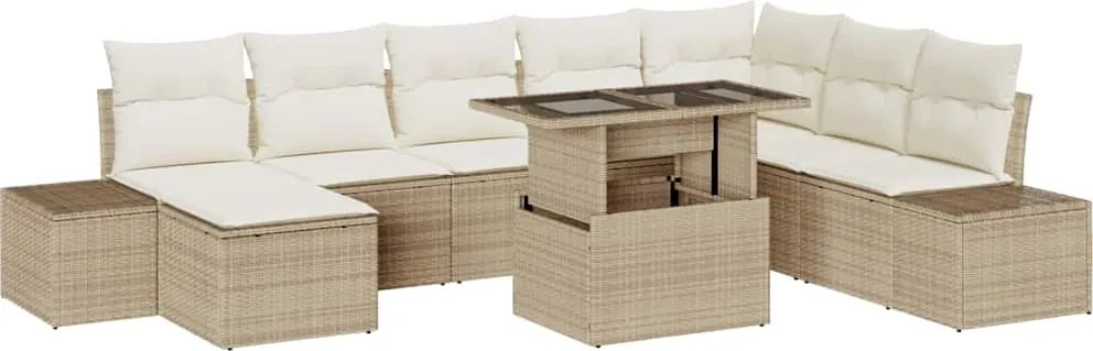 vidaXL Kerti Kanapé Szett párnával 9 pcs Beige és krém polirattan