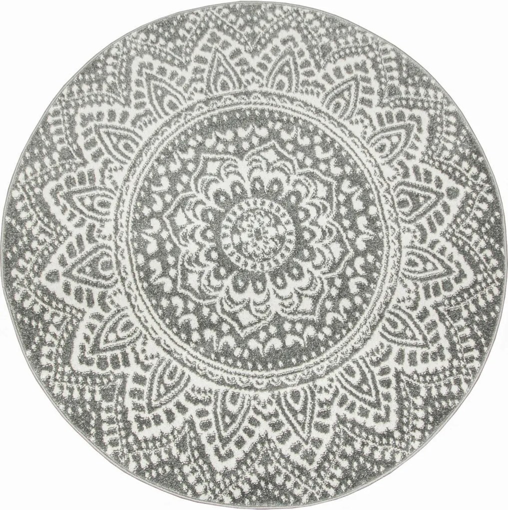 Kerek Szőnyeg Puha Szürke Krém Stílus Boho Mandala Rozetta Lima átm. 140 cm