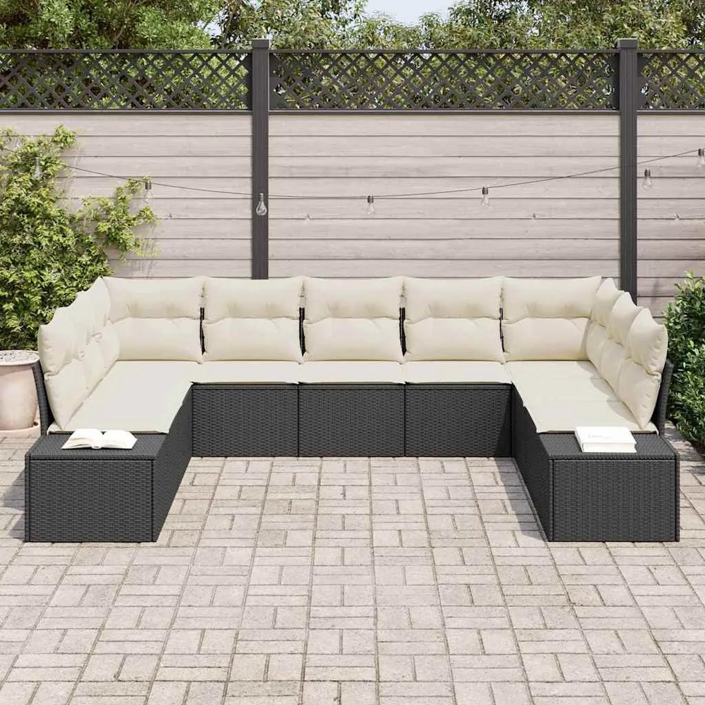 Kerti Kanapé Szett 9 pcs Fekete és krémszínű 289 x 209 x 85 cm
