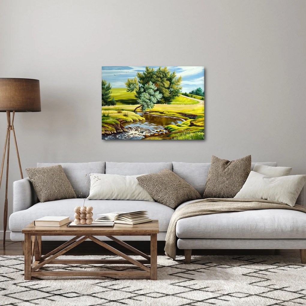 Kép - folyó a rétek között,, olajfestmény (70x50 cm)