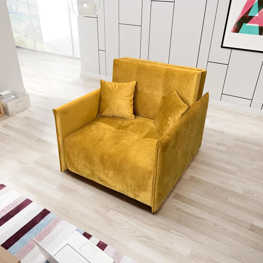 Kinyitható fotel, mustár színű szövet Riviera, ALANA