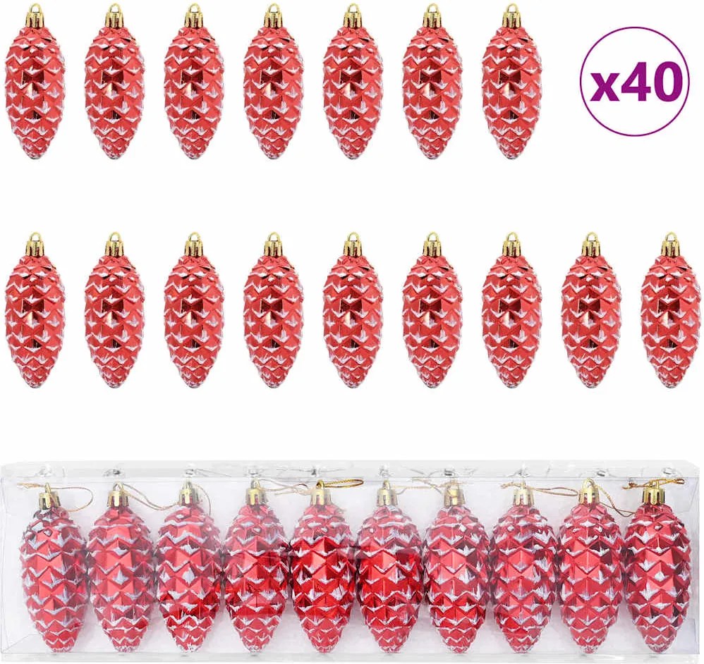 vidaXL Karácsonyi tobozlabda 40 pcs Piros Műanyag