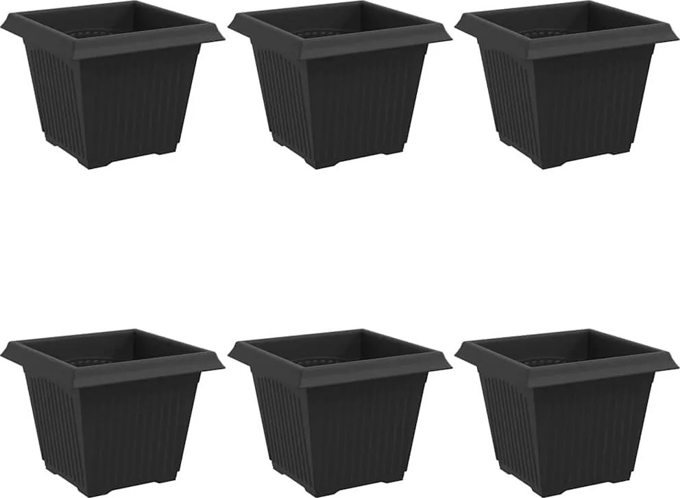 vidaXL Négyzet Virágcserép 6 pcs Fekete 20 x 20 x 16 cm Műanyag