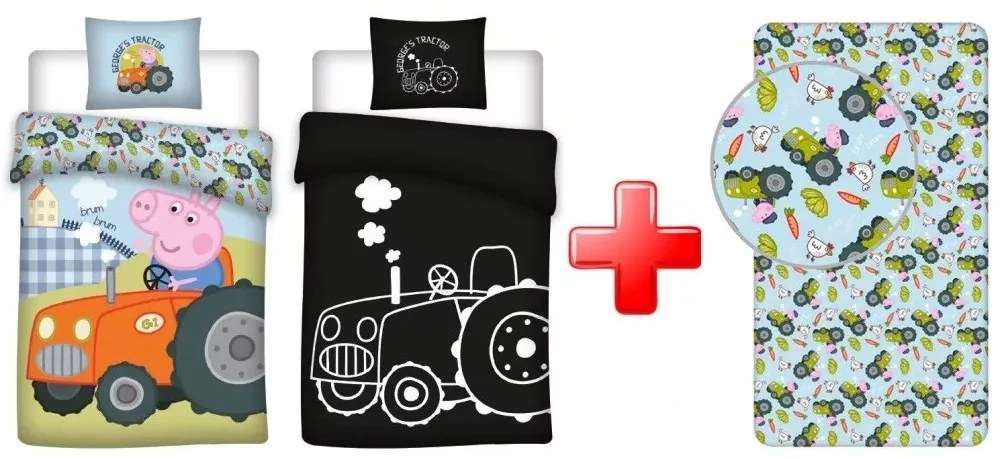Peppa malac George's Tractor sötétben világító ágyneműhuzat és gumis lepedő szett