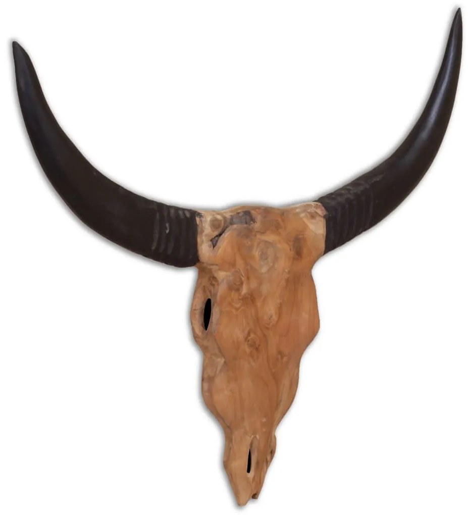 bika koponya fali-dísz tíkfából 69 x 6 x 60 cm