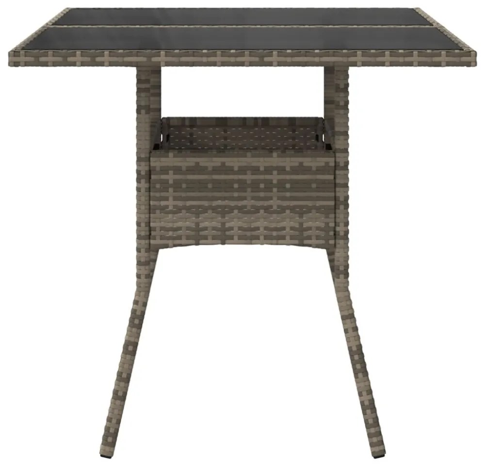 szürke polyrattan üveglapos kerti asztal 80 x 80 x 75 cm