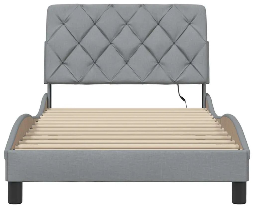 világosszürke szövet ágykeret LED-ekkel matrac nélkül 100x200cm