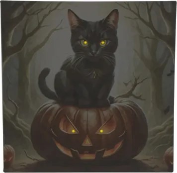 Fali festmény macska tökön 4 LED 40 x 40 cm