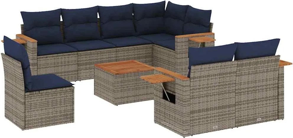 vidaXL 9 részes szürke polyrattan kerti ülőgarnitúra párnával