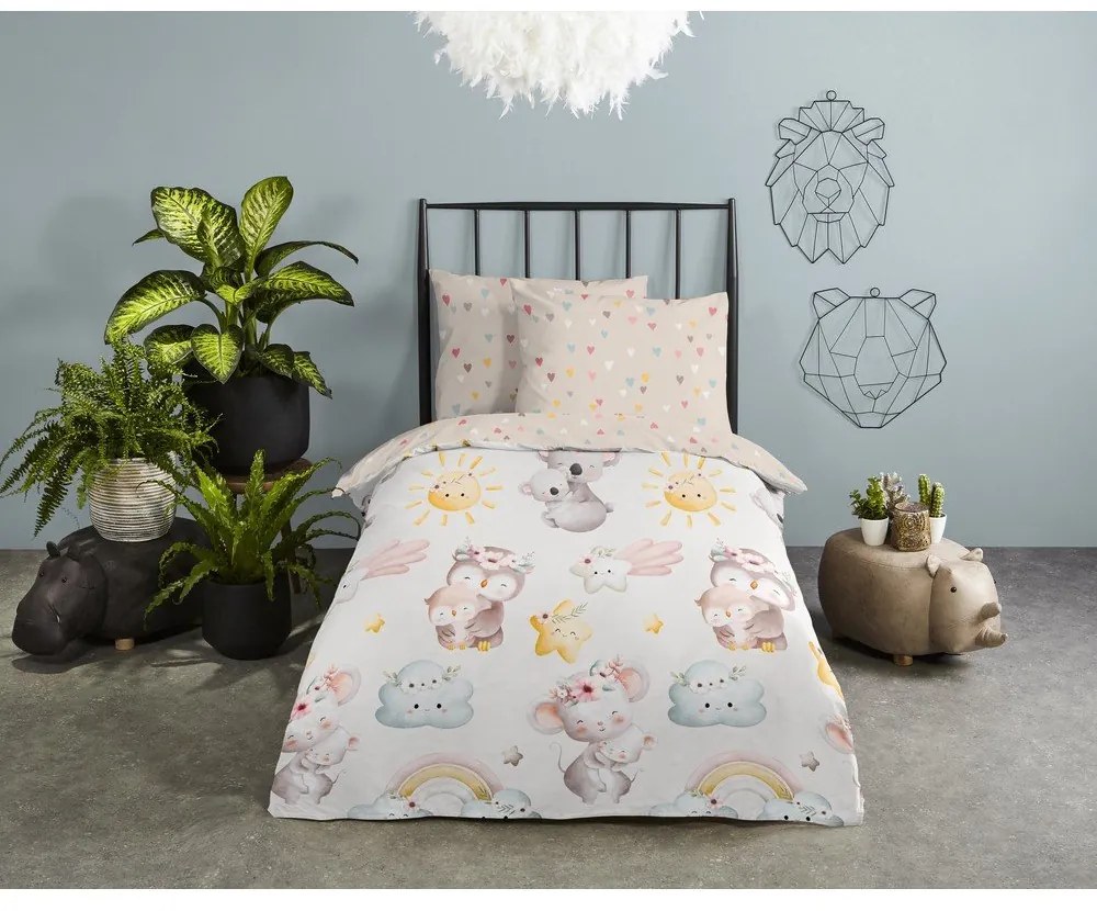 Barna-bézs egyszemélyes pamut gyerek ágyneműhuzat 140x200 cm Hugs – Good Morning