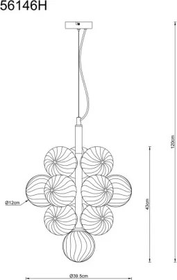 Globo 56146H Függesztett lámpa, fém matt fekete, borostyánszínű üveggolyók, kábel PVC fekete, magasság rövidíthető, ø: 395mm, M: 1200mm, 13x G9 LED 4W 230V izzók nélkül