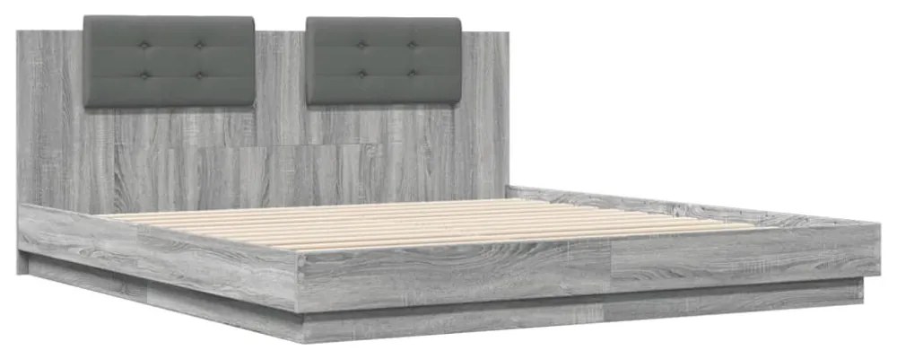 szürke sonoma ágykeret fejtámlával és LED-ekkel 200 x 200 cm