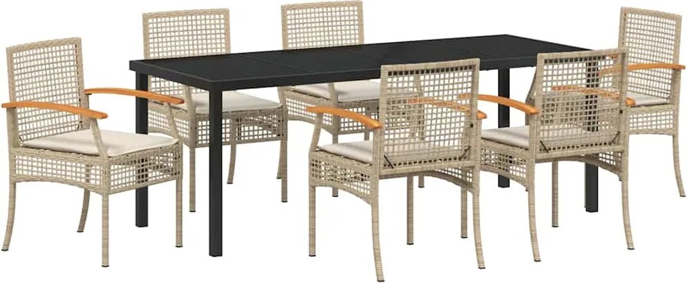 vidaXL Kert étkező szett 7 pcs Bézs polirattan