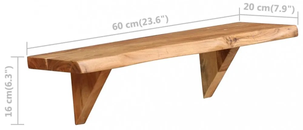 2 db tömör akácfa fali polc 60x20x18 cm
