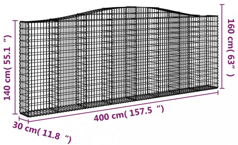 10 db íves horganyzott vas gabion kosár 400x30x140/160 cm