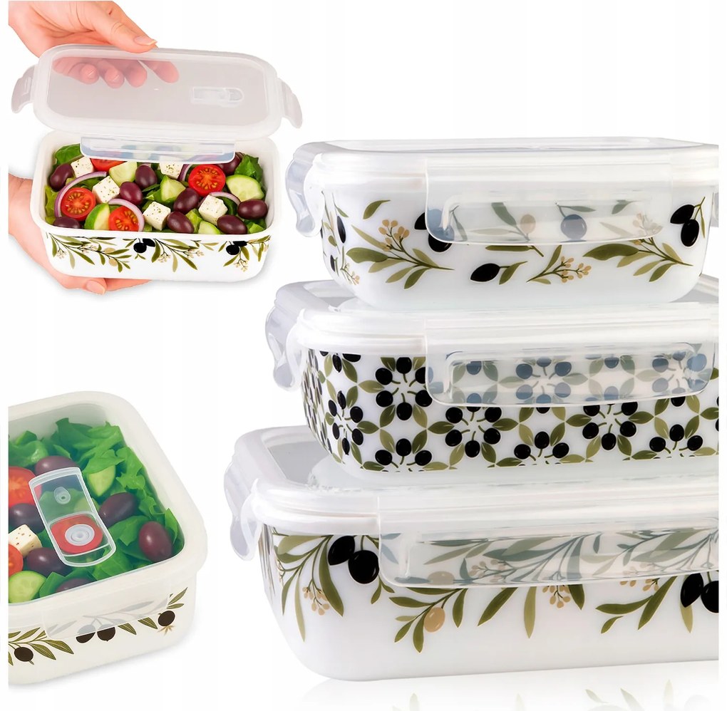 3x Ételtároló dobozok Fagyasztó És Sütő Üveg 1L-0,65L-0,4L