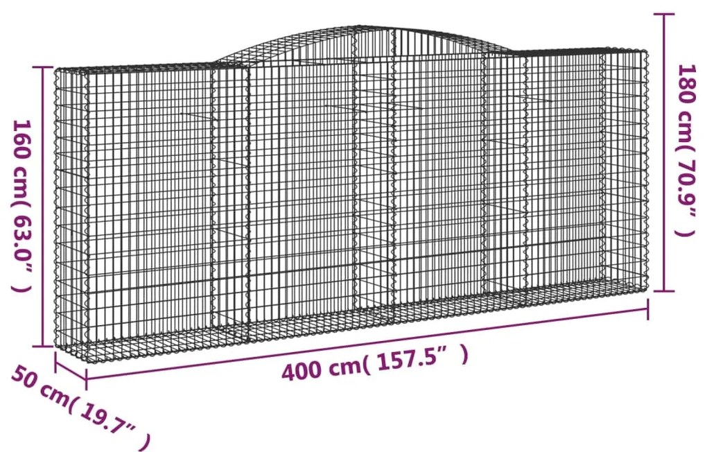 vidaXL 9 db íves horganyzott vas gabion kosár 400x50x160/180 cm