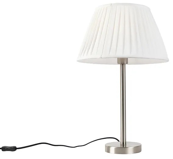 Klasszikus asztali lámpa acélból, redőzött árnyékolóval, fehér, 35 cm - Simplo