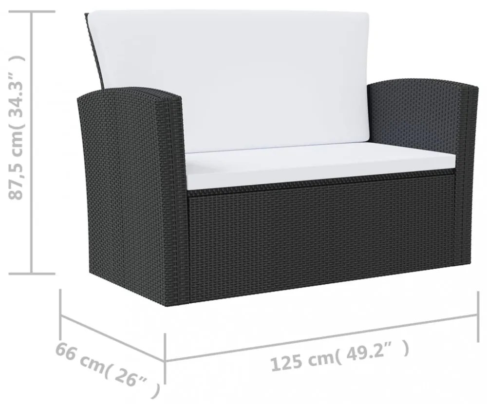 8 részes fekete polyrattan kerti társalgószett párnákkal