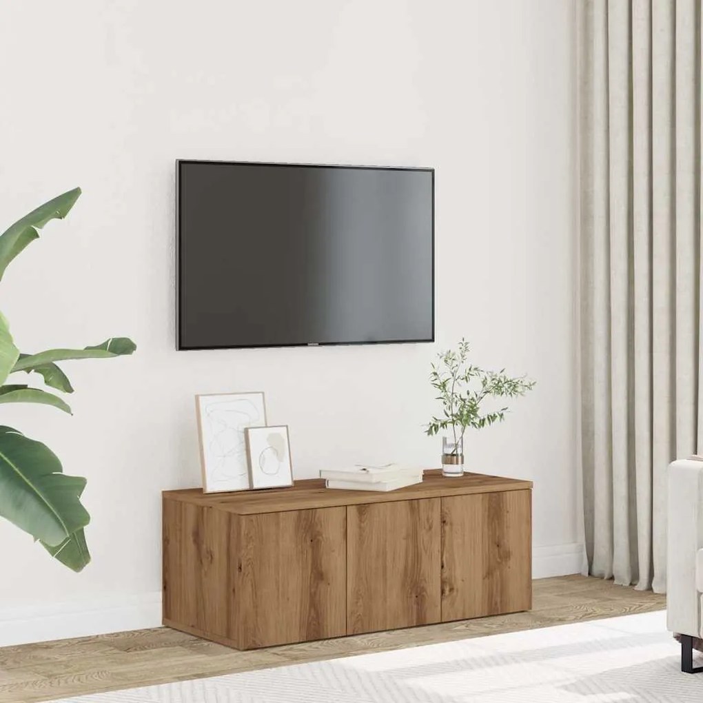 kézműves tölgy színű szerelt fa TV-szekrény 80x34x30 cm