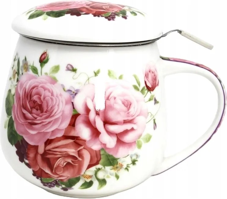Porcelán teásbögre fedő virágszűrő 450 ml