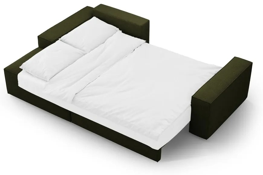 Sötétzöld buklé kinyitható sarokkanapé (bal oldali) Jodie – Micadoni Home