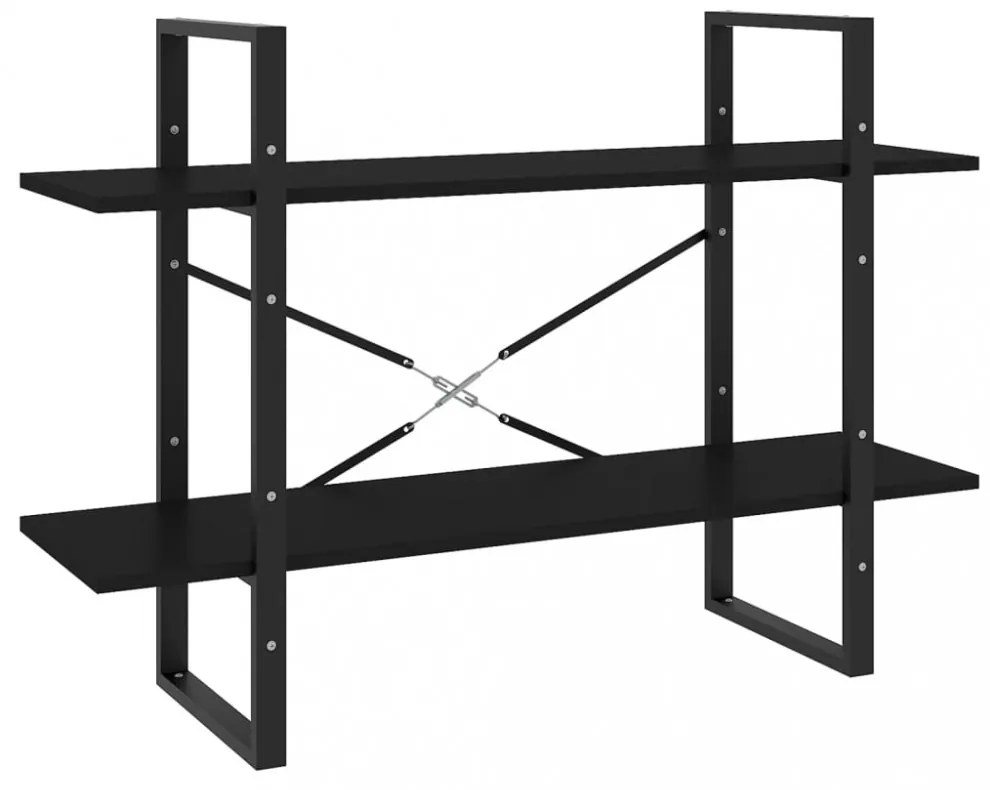 kétszintes fekete szerelt fa könyvszekrény 100 x 30 x 70 cm