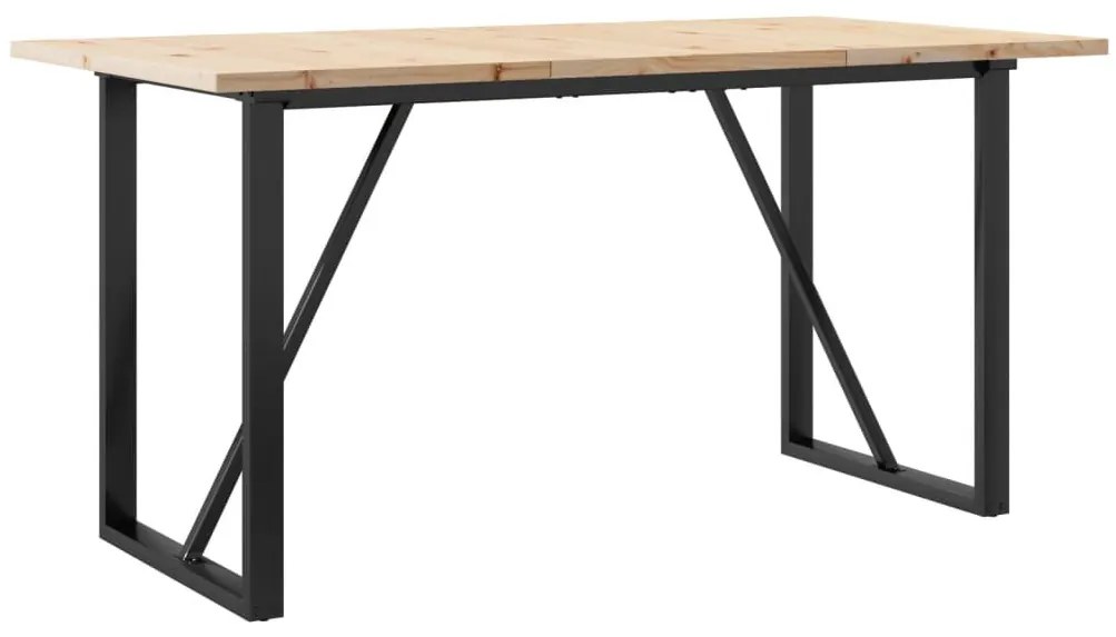 tömör fenyőfa és öntöttvas étkezőasztal O-vázzal 140x80x75,5 cm