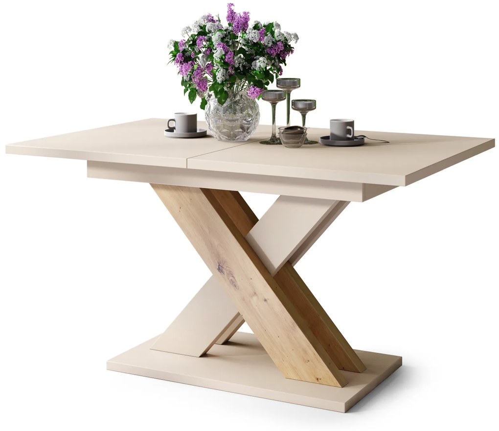 Mazzoni KARO Bézs (Pezsgő)/Artisan Tölgy - MODERN 180 cm-re BŐVÍTHETŐ ASZTAL!