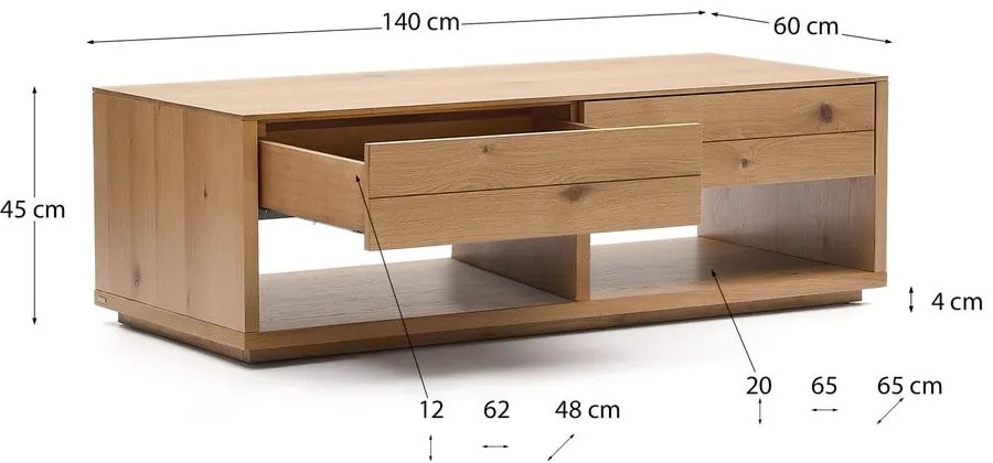 Natúr színű dohányzóasztal tölgyfa dekorral 60x140 cm Alguema – Kave Home