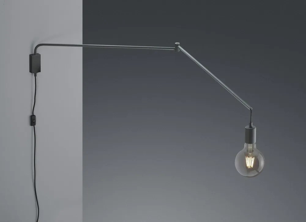 Matt fekete konnektorhoz csatlakoztatható fali lámpa hajlítható szerkezettel Line – Trio