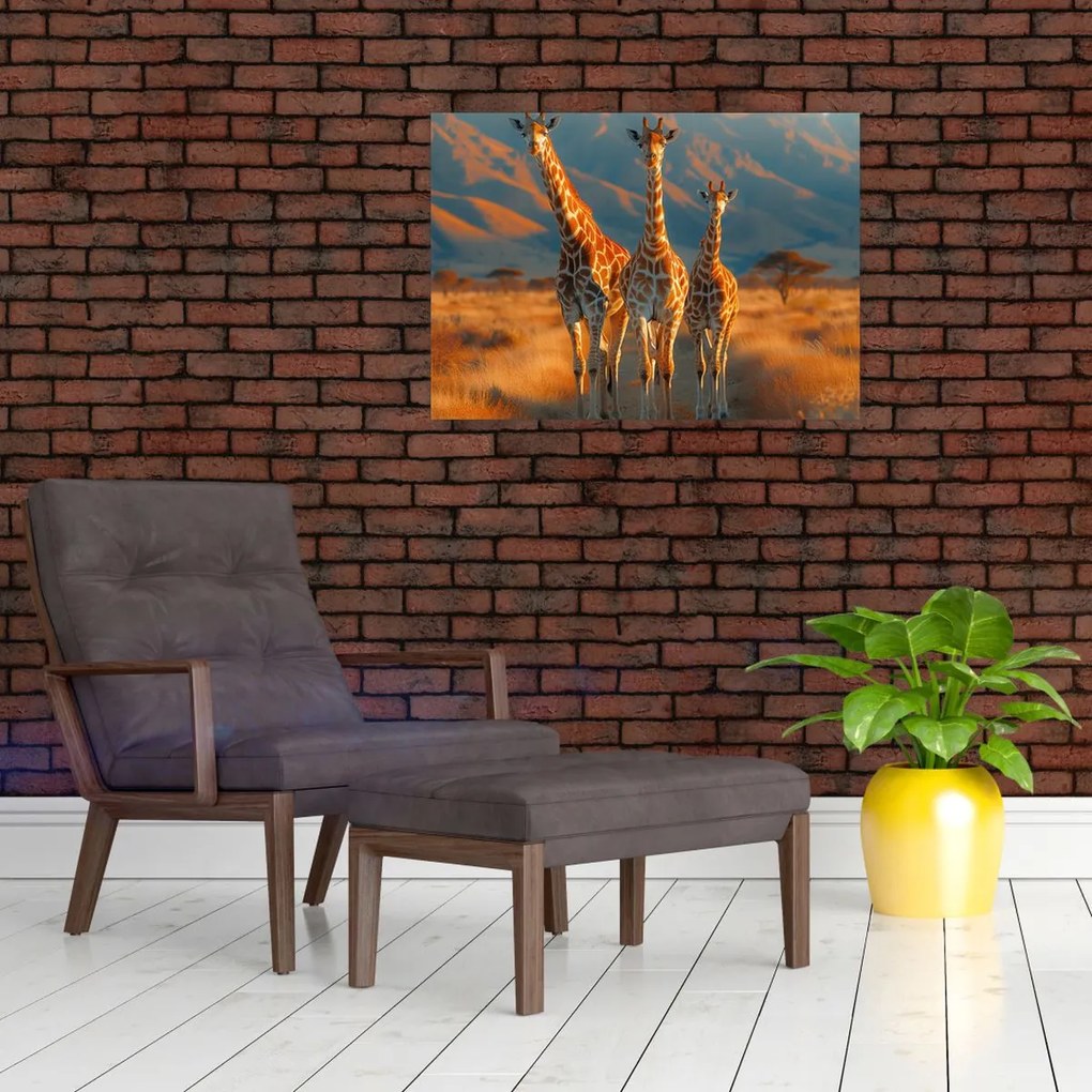 Üveg kép - Zsiráfok a legelőn (70x50 cm)