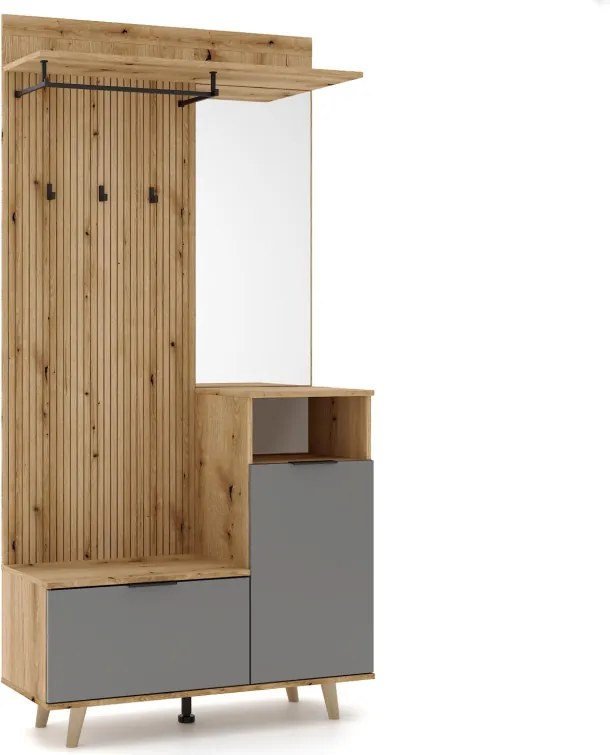 Előszoba bútor szett Evoke tölgy / tablila / grafit színkombinációban – NORDIC C