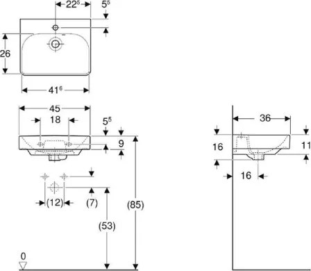 Geberit 500.222.01.1 - Függesztett mosdó Smyle Square 45 x 36 cm, kerámia/fehér