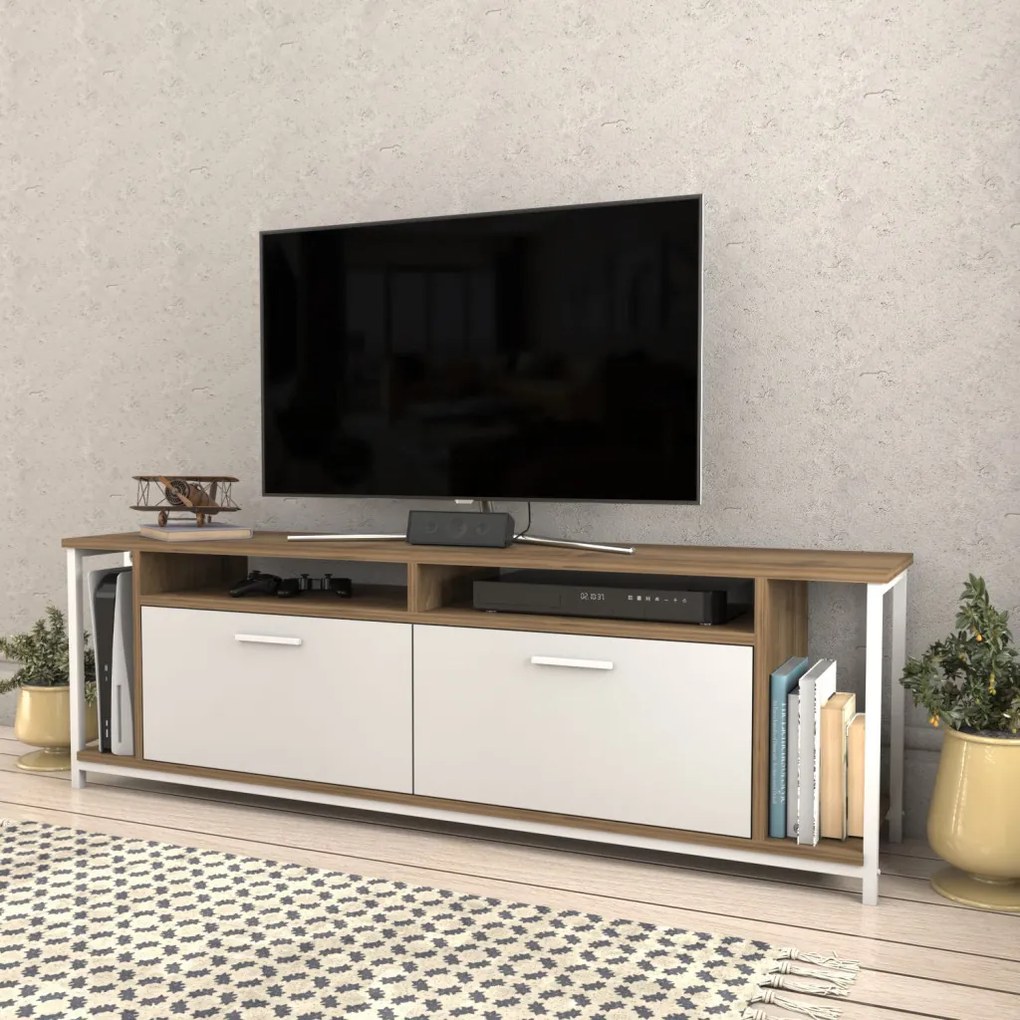 Omar TV-állvány, fehér-dió, 160 cm